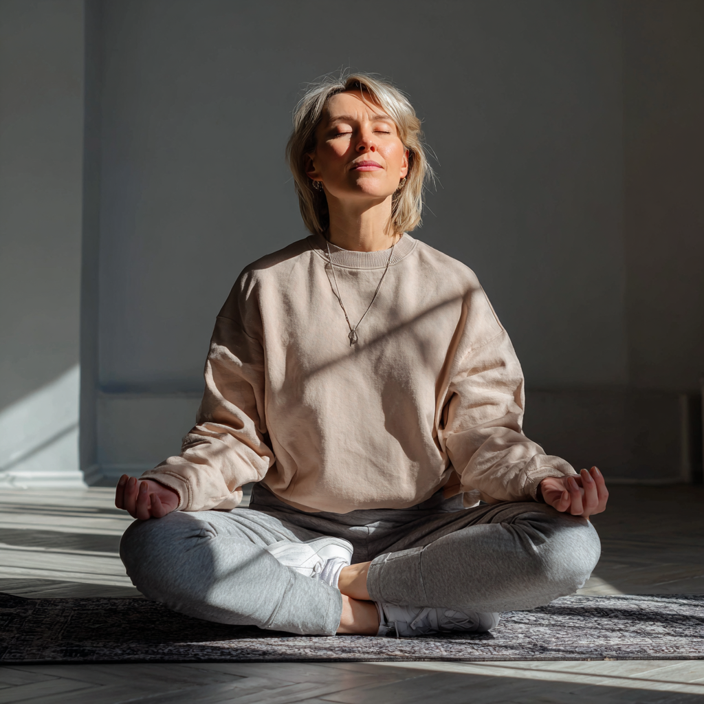 Пара середнього віку виконує йога-вправи разом у затишній студії